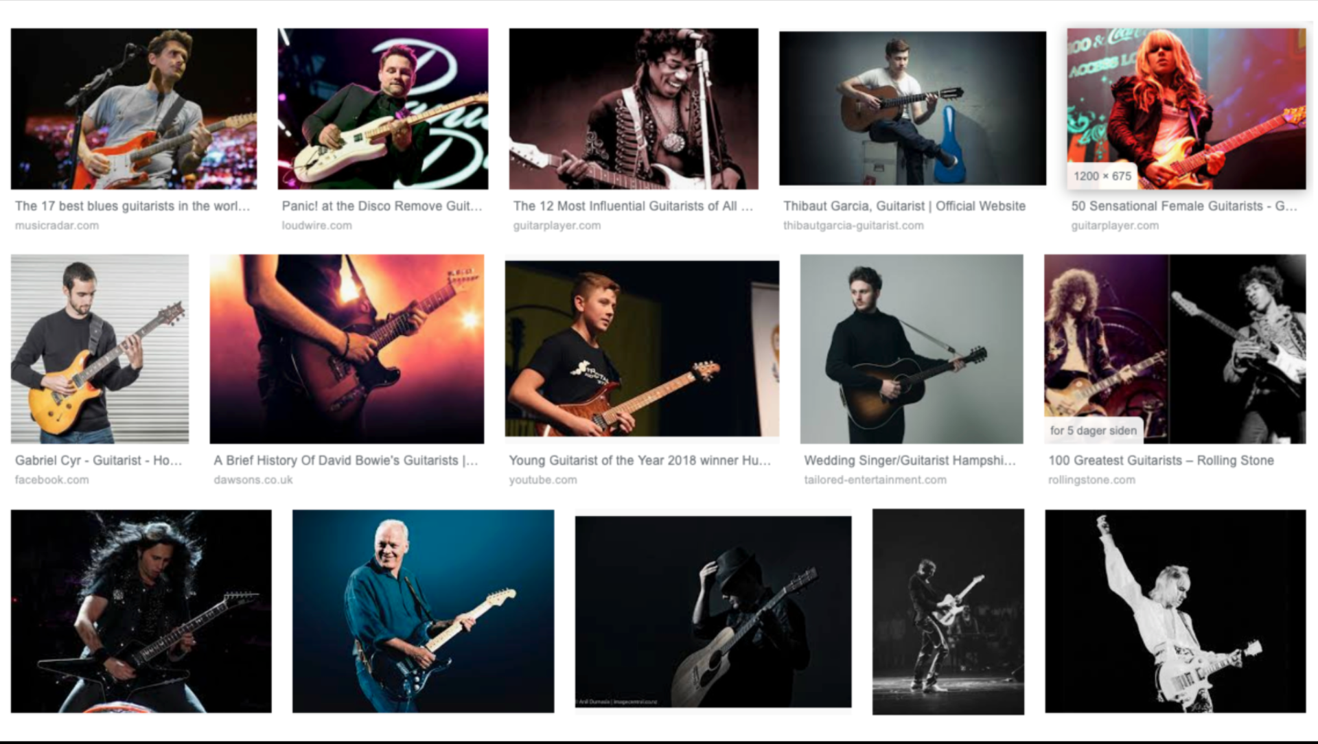 A screen grab of a google image search for guitarist.